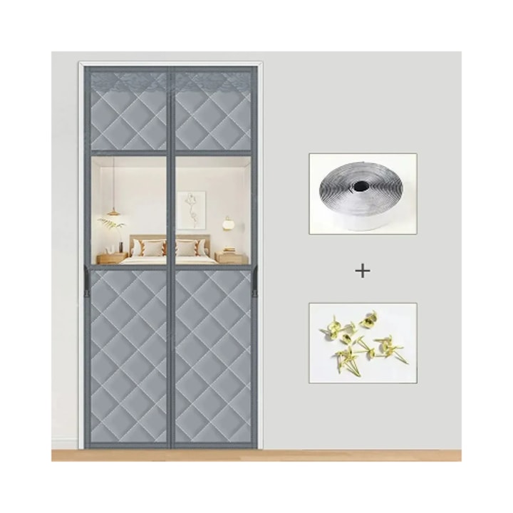 Cortina magnetica de usa 210*100 cm cu izolatie termica si insertie transparenta de izolatie termica - protectie impotriva frigului, insectelor si pierderilor de caldura