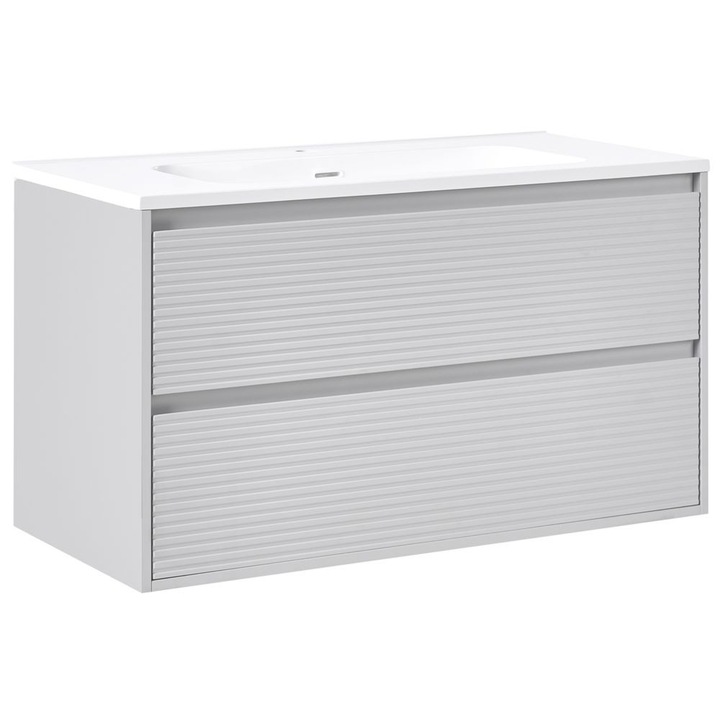 Dulap de baie suspendat cu lavoar Bahia 100 cm Gri