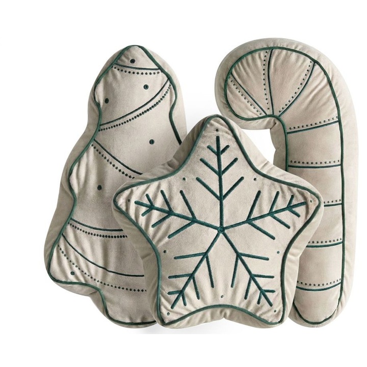 3 db-os dekorpárna szett JOLLYTRIO Bársony 35 x 70 cm 40 x 60 cm 40 x 40 cm Világosbézs Karácsonyi minta