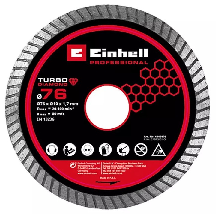 Einhell Gyémánt vágókorong 76mm x 1, 7 TP-CO 18/76-C Li BL akkus sarokcsiszolóhoz (4440470)