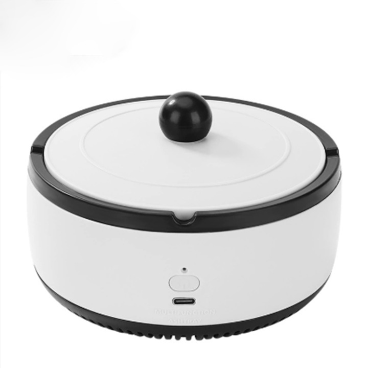 Пепелник с пречиствател на въздух, презареждаем, таймер, компактен, черен, 15x10x10см