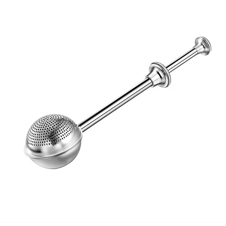 Филтърна топка 2 в 1 от неръждаема стомана, с дълги дръжки 18 см, за чай и подправки, елегантен дизайн