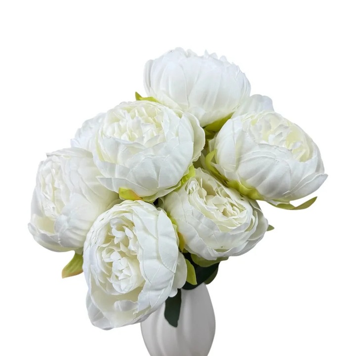 Изкуствен букет със 7 бели божура за декорация и универсален подарък