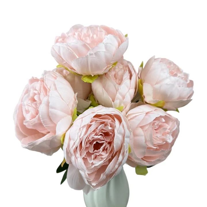 Изкуствен букет със 7 божура, цвят праскова, за интериорни декорации