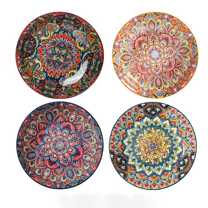 Set de 4 boluri ceramice, stil bohemian, 20.8x4.4cm, multicolor, ideale pentru servire si cadou