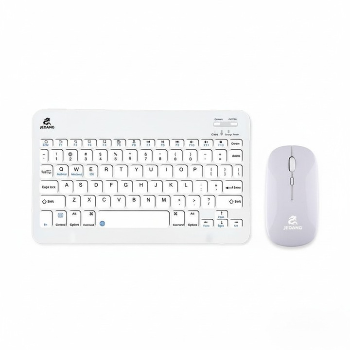 Set tastatura si mouse Bluetooth JEQANG JB-350, alb, 24.5x15cm