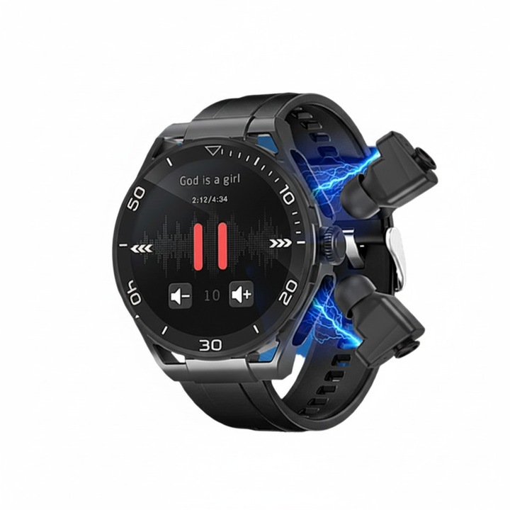 Ceas inteligent 2 in 1, JEQANG, model JS-W920, casti TWS, monitorizare sanatate, GPS, ecran 1.52 inch, negru
