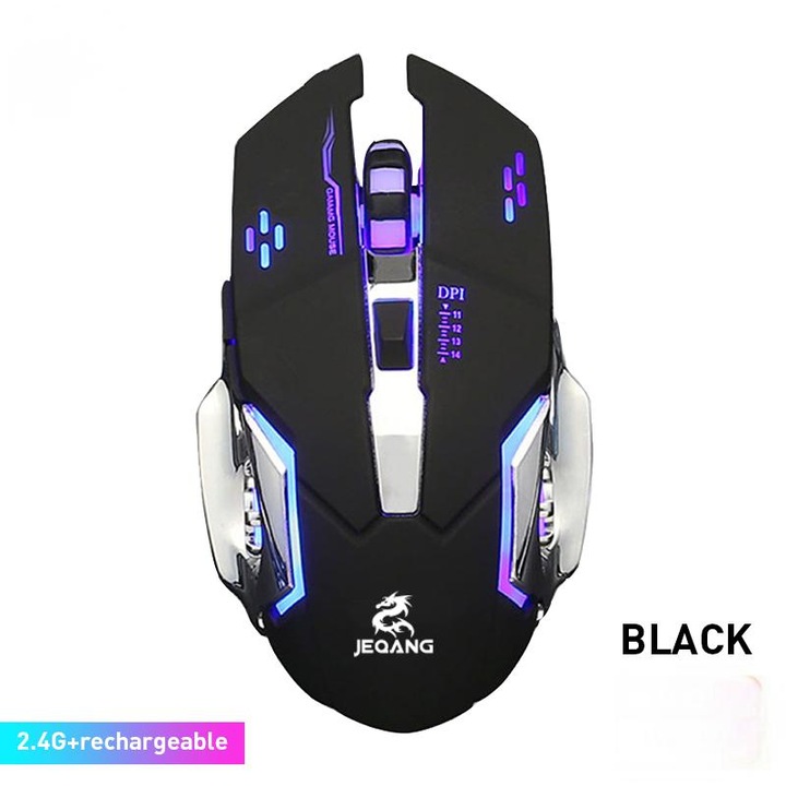 Mouse wireless JEQANG JW-220, 2.4G, incarcare Bluetooth, design silentios, iluminare multicolor, dimensiuni 10x15x22cm