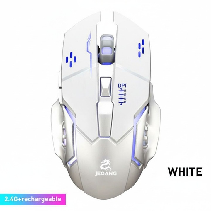 Mouse wireless JEQANG JW-220, alb, design silentios, iluminare respirabila multicolor, dimensiuni 6D