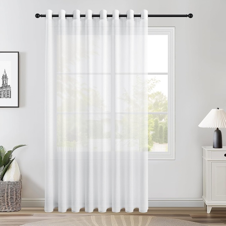Perdea Topfinel, semitransparentă, prindere cu inele, alb, 140x245cm