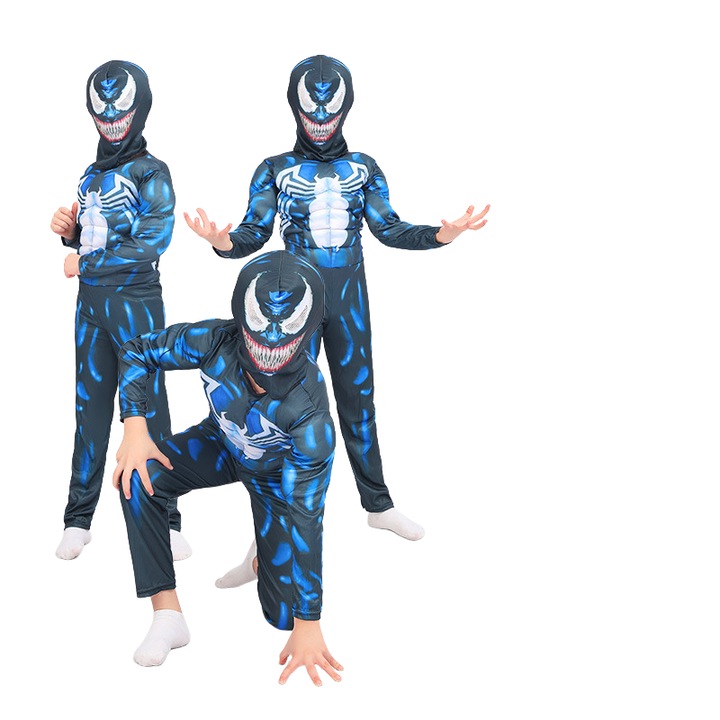 Costum Venom pentru copii, set, 88% poliester, 12% spandex, albastru, S, 95-120 cm