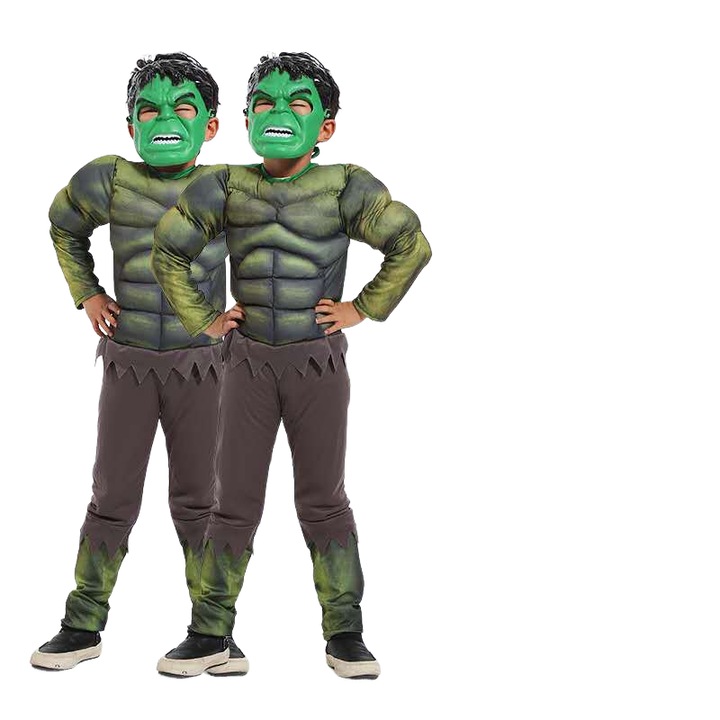 Costum Hulk pentru copii, set, 95-120 cm, rosu si galben, material elastic