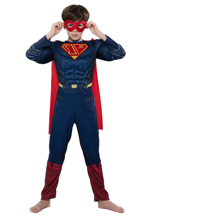 Costum de supererou pentru copii, S, 95-120 cm, rosu si galben, material elastic