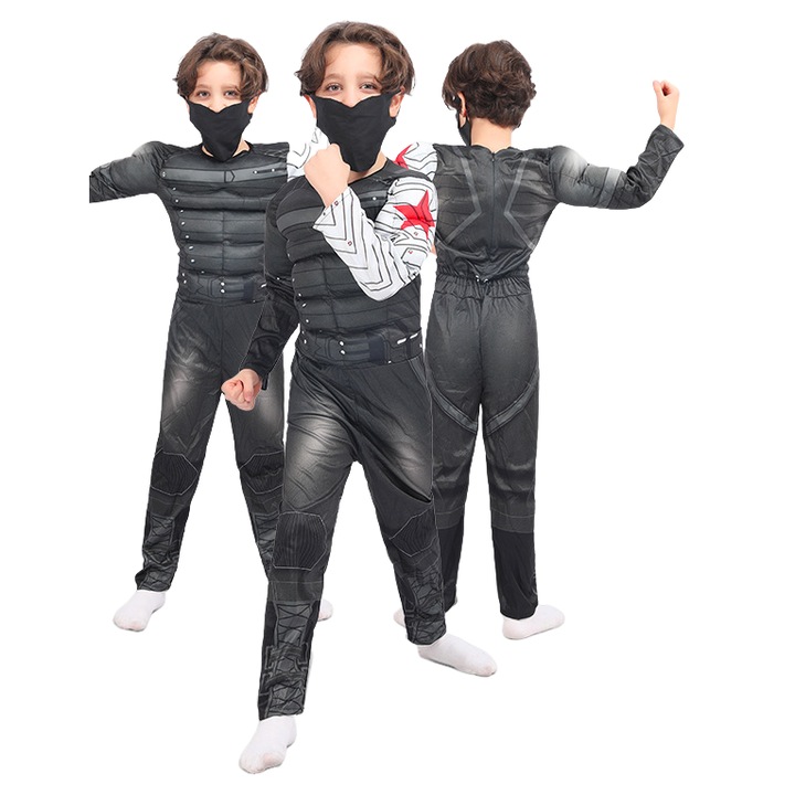 Costum de supererou pentru copii, Linked Soldiers, negru, S, 95-120 cm