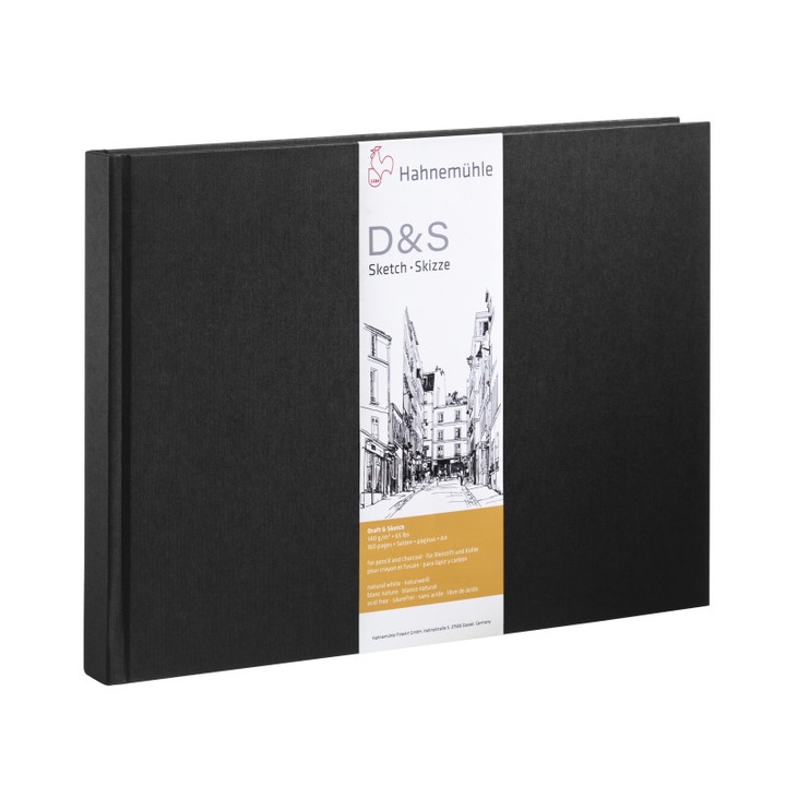 Bloc pentru schite 140 gr/mp, 160 coli / Sketch Book D&S black - Hahnemuhle, 10628271 A5 peisaj