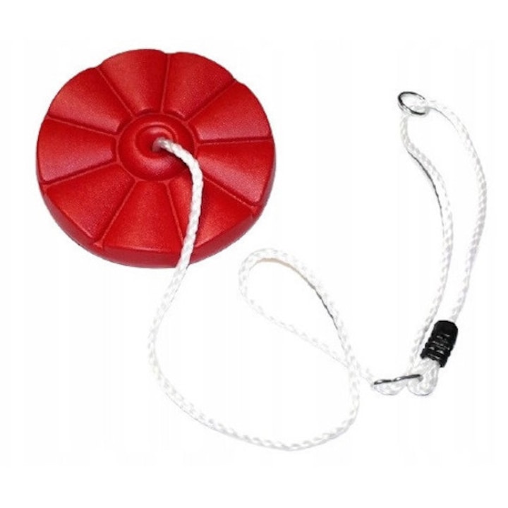 Leagan, allforbaby, floare, diametru 29 cm, inaltime sezut 5 cm, reglare pe inaltime, rezistent la intemperii, rosie, setul include sezut si franghie, plastic, franghii sintetice