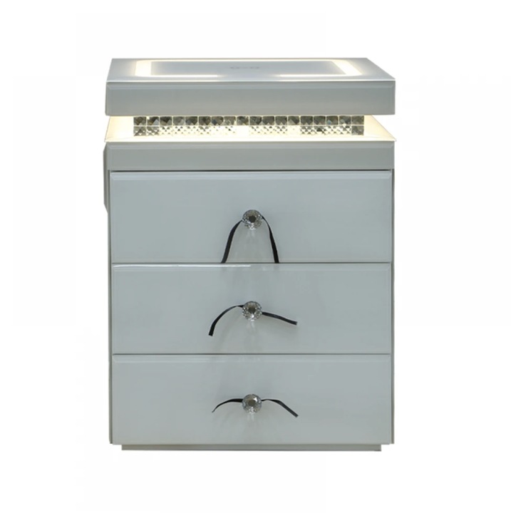 Noptiera Inteligentă, Mobatelier, 3 Sertare, Iluminare LED, Alb, 45x40x60cm