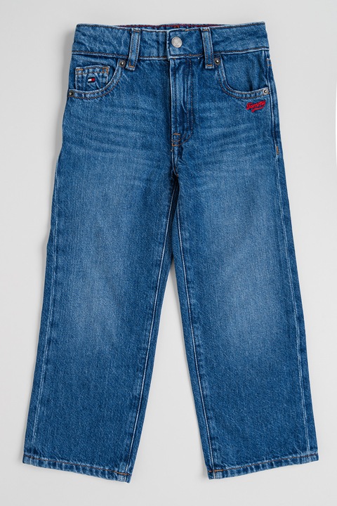 Tommy Hilfiger, Blugi cu croiala dreapta si broderie logo, Albastru pastel