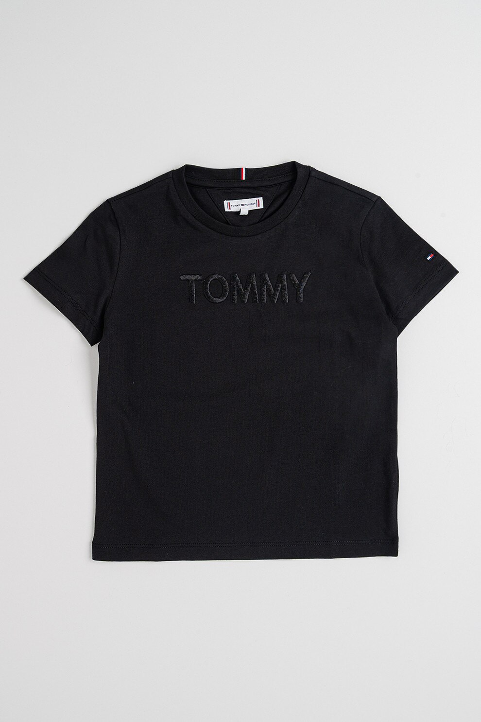 Tommy Hilfiger, Tricou cu decolteu la baza gatului si broderie logo, Negru, 164 CM