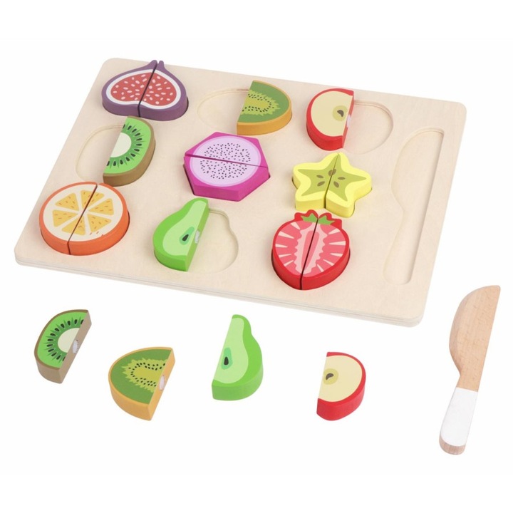 Joc cu fructe din lemn pentru feliat