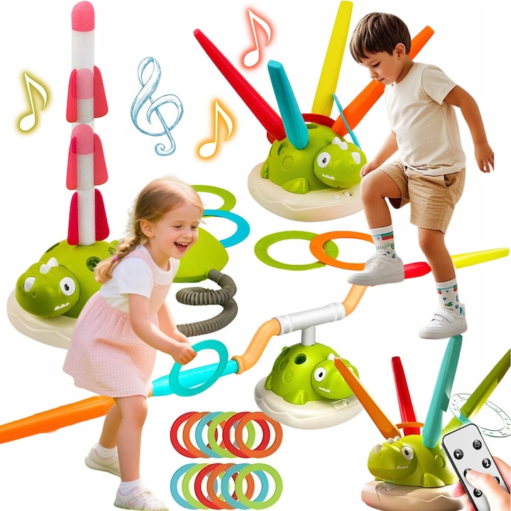 Jucarie pentru copii 3 in 1 cu muzica si telecomanda, YOUKUKE®Saritu Coardei, Aruncarea inelului si Lansatorul de Rachete, Dezvoltarea si Coordonarea Motorului pentru Copii, Joc de interior sau exterior