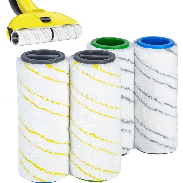 Set 4 role de mop, pentru Karcher FC 3 FC 5 FC 7 FC 8 FC3D, role de mop din microfibra, 14,3 x 5,5 cm