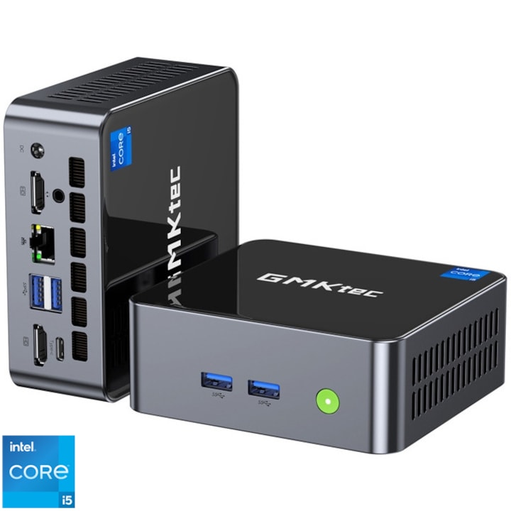 Mini PC GMKtec M3 cu procesor Intel® Core™ i5-12450H pana la 4.4GHz, 32GB RAM DDR4, 512GB SSD, Intel® UHD Graphics, Windows 11 Pro, Black