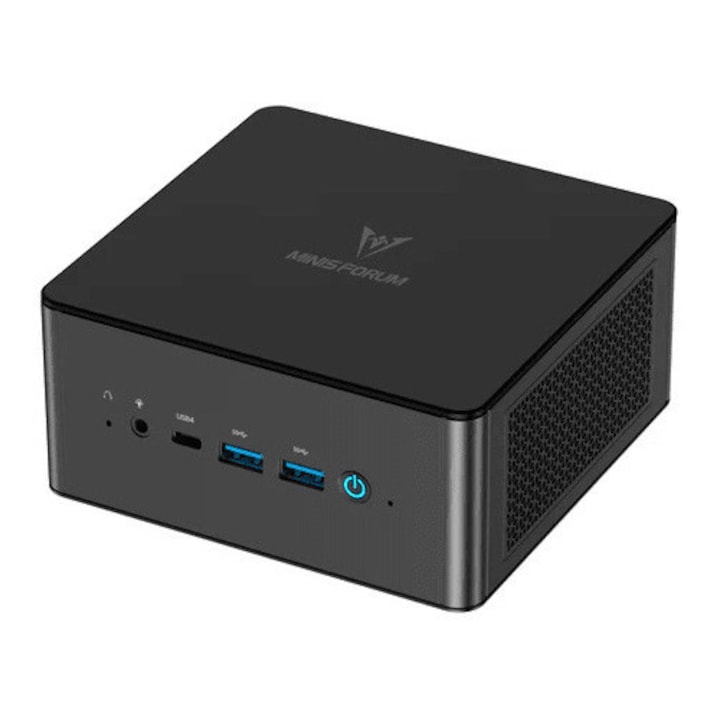 Minis Forum UM890 Pro Mini PC AMD Ryzen™ 9 8945HS processzorral, akár 5,2 GHz-ig, RAM és tárhely nélkül, AMD Radeon™ 780M, No OS, Fekete