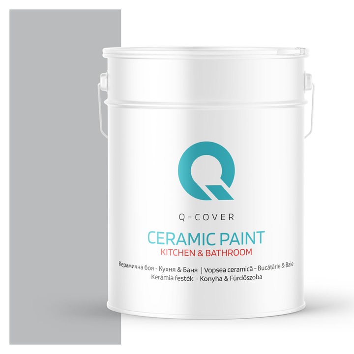 Vopsea lavabila ceramica Q-COVER Bucatarie & Baie, anti-mucegai, anti-bacterian, Gri H1050, 10L