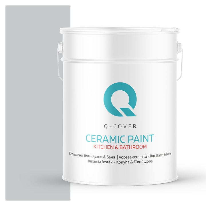 Vopsea lavabila ceramica Q-COVER Bucatarie & Baie, anti-mucegai, anti-bacterian, Gri deschis H1061, 10L