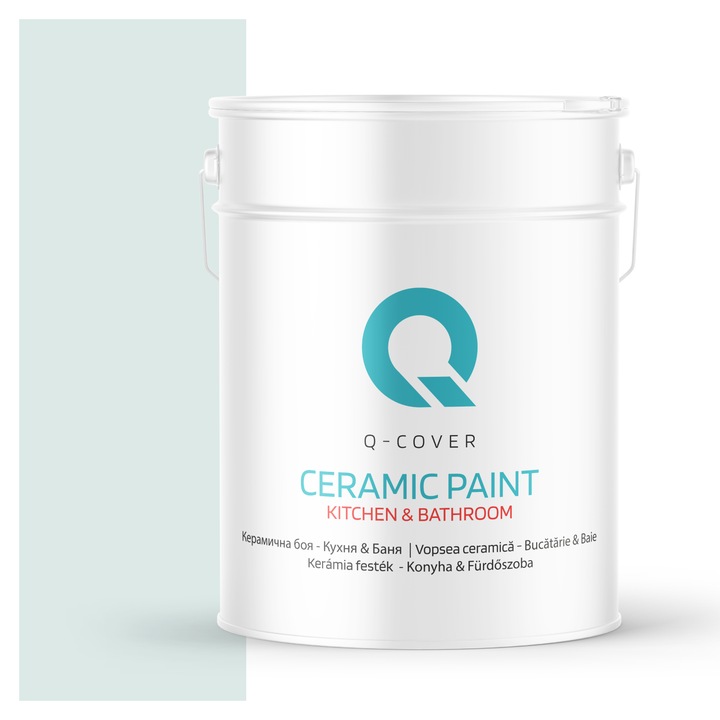 Керамична боя Q-COVER Кухня & Баня, 10L, Бяла с тюркоазен оттенък H1576, Дълбоко матова