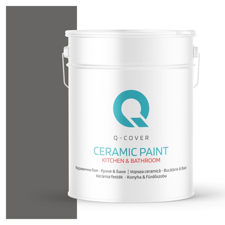 Vopsea lavabila ceramica Q-COVER Bucatarie & Baie, anti-mucegai, anti-bacterian, Gri grafit H1213, 10L