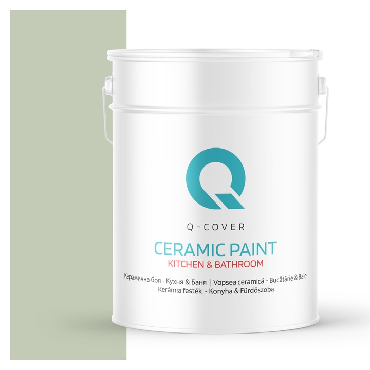 Vopsea lavabila ceramica Q-COVER Bucatarie & Baie, anti-mucegai, anti-bacterian, Verde deschis H2157, 10L