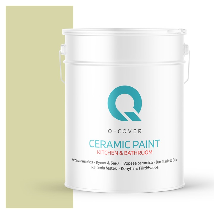 Vopsea lavabila ceramica Q-COVER Bucatarie & Baie, anti-mucegai, anti-bacterian, Verde ocru deschis H2464, 10L