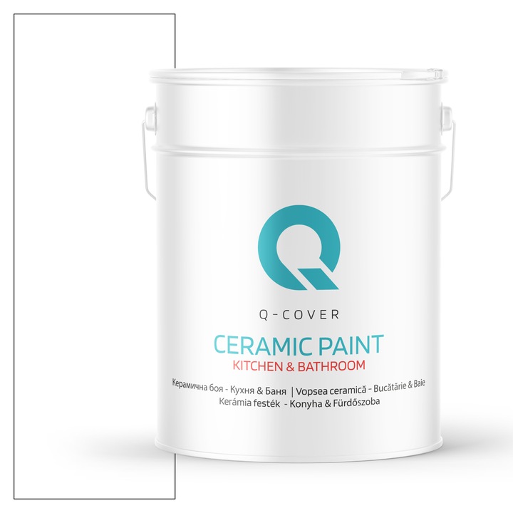 Vopsea lavabila ceramica Q-COVER Bucatarie & Baie, anti-mucegai, anti-bacterian, Alb zapada H0101, 10L