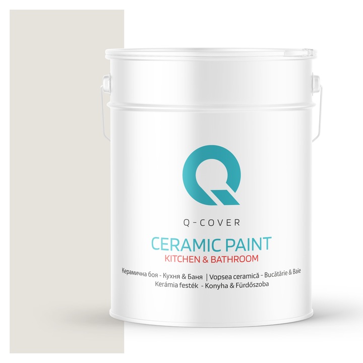 Vopsea lavabila ceramica Q-COVER Bucatarie & Baie, anti-mucegai, anti-bacterian, Alb cu tenta de gri H1276, 10L