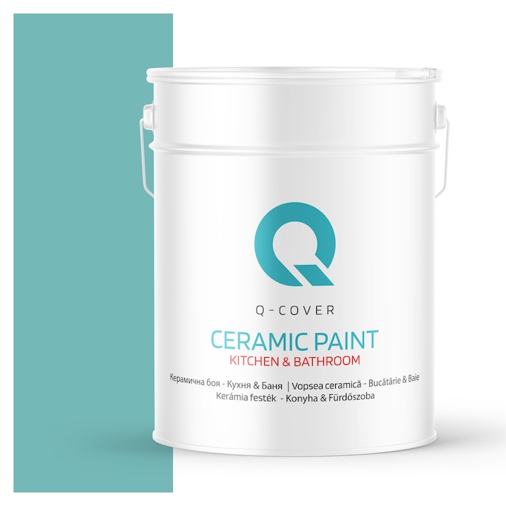 Vopsea lavabila ceramica Q-COVER Bucatarie & Baie, anti-mucegai, anti-bacterian, Turcoaz H1441, 10L