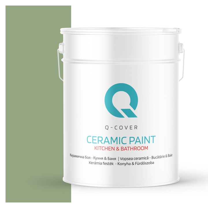 Vopsea lavabila ceramica Q-COVER Bucatarie & Baie, anti-mucegai, anti-bacterian, Masliniu inchis H2036, 10L