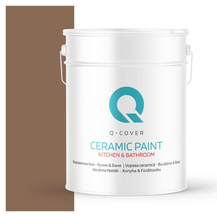 Vopsea lavabila ceramica Q-COVER Bucatarie & Baie, anti-mucegai, anti-bacterian, Maro inchis H4917, 10L