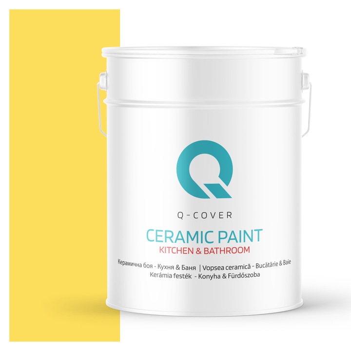 Vopsea lavabila ceramica Q-COVER Bucatarie & Baie, anti-mucegai, anti-bacterian, Galben H6872, 10L