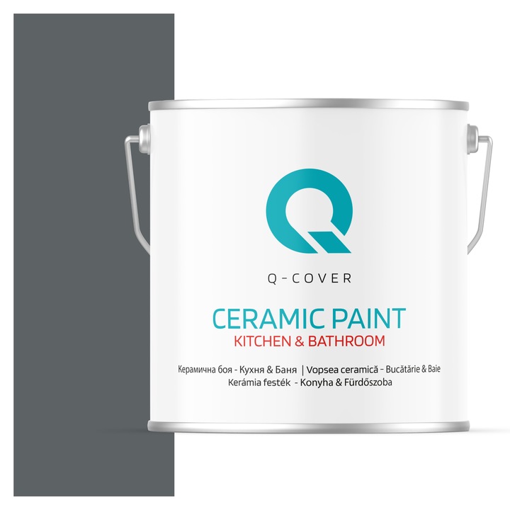 Vopsea lavabila ceramica Q-COVER Bucatarie & Baie, anti-mucegai, anti-bacterian, Antracit H0912, 5L