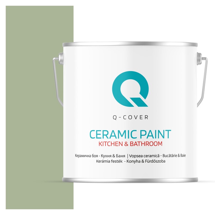 Vopsea lavabila ceramica Q-COVER Bucatarie & Baie, anti-mucegai, anti-bacterian, Verde H2143, 5L