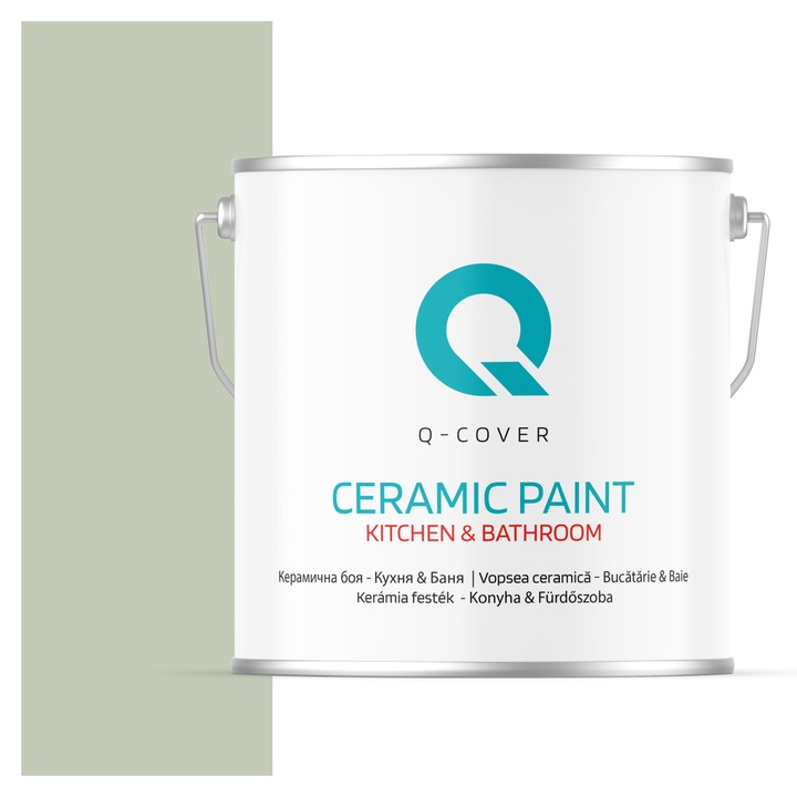 Vopsea lavabila ceramica Q-COVER Bucatarie & Baie, anti-mucegai, anti-bacterian, Verde deschis H2157, 5L