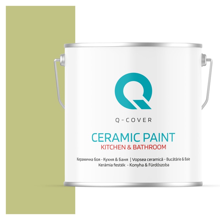 Vopsea lavabila ceramica Q-COVER Bucatarie & Baie, anti-mucegai, anti-bacterian, Verde ocru H2451, 5L