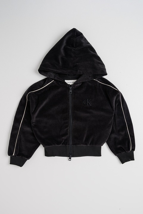 CALVIN KLEIN, Кадифен елек с качулка, Черен