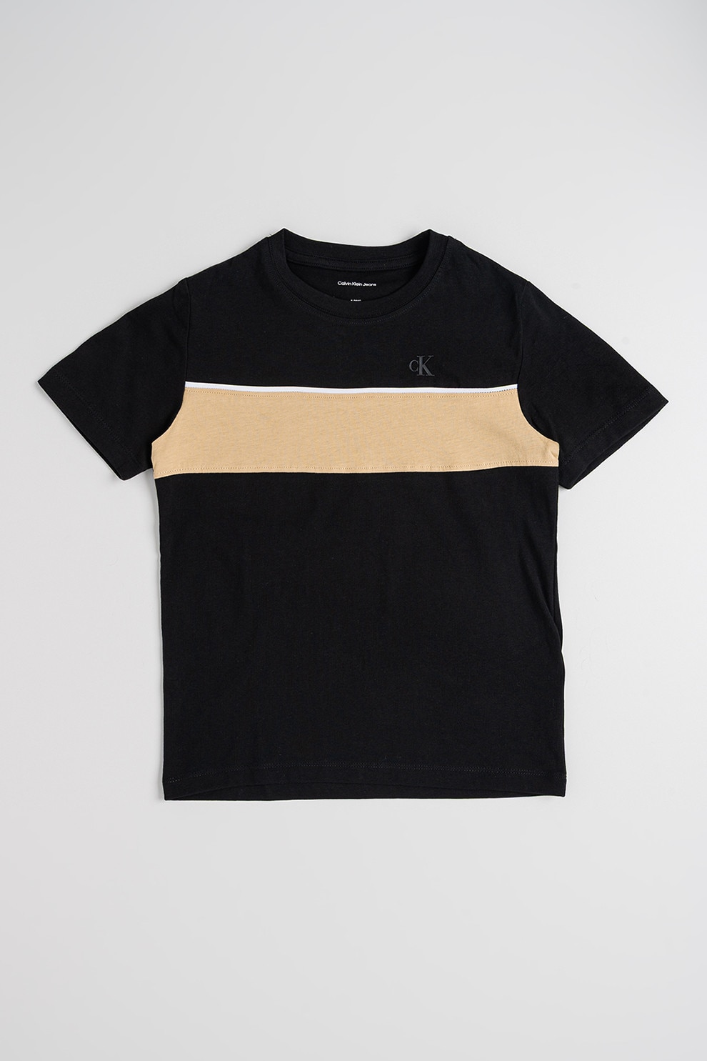 CALVIN KLEIN, Tricou de bumbac cu decolteu la baza gatului, Negru, 152 CM