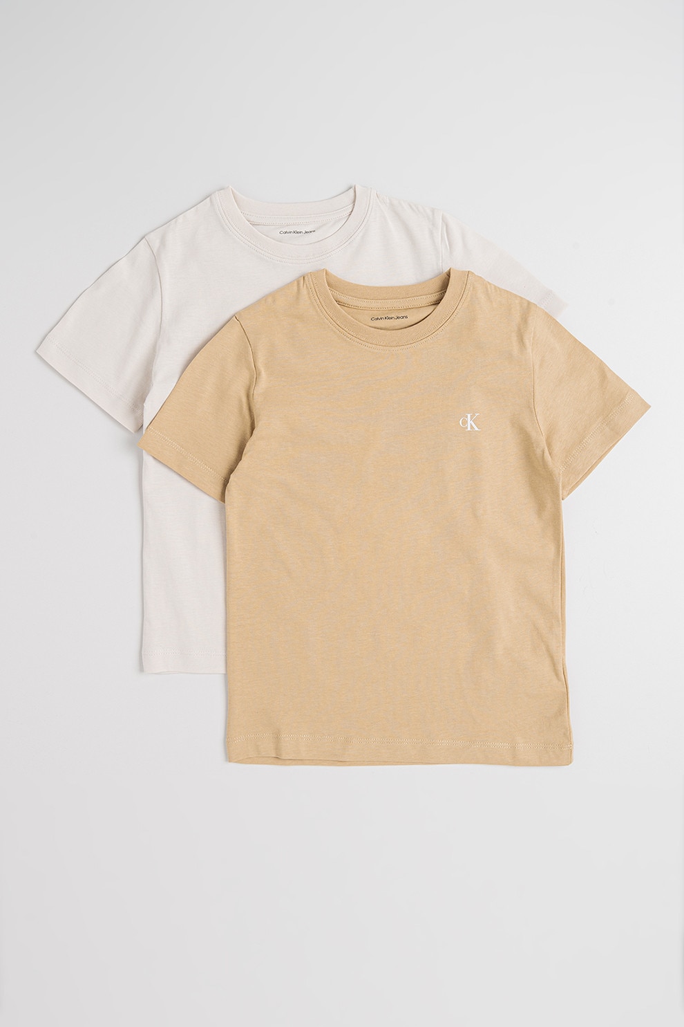 CALVIN KLEIN, Set de tricouri de bumbac cu detaliu logo - 2 piese, Bej, Maro nisip, 164 CM