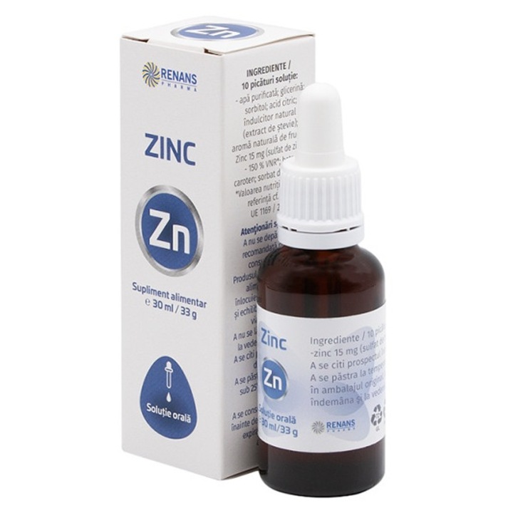 Supliment alimentar, Zinc Lichid, 30ml, Renans Pharma, absorbtie rapida, suport imunitar