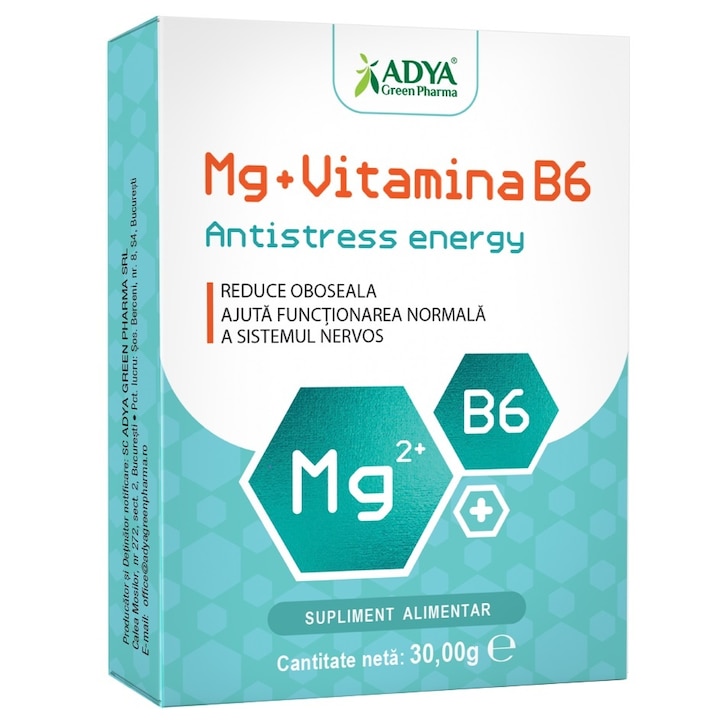 Supliment alimentar Antistress Energy ADYA GREEN PHARMA, 30 comprimate, magneziu, vitamina B6