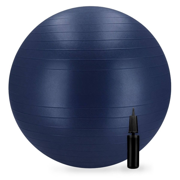 Minge fitness Spokey FitBall 65 cm, antiderapant, sistem Anti-Burst, albastru, cu pompa inclusa